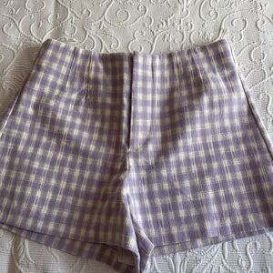 Zara High Waist Plaid Shorts in Lavender and Cream